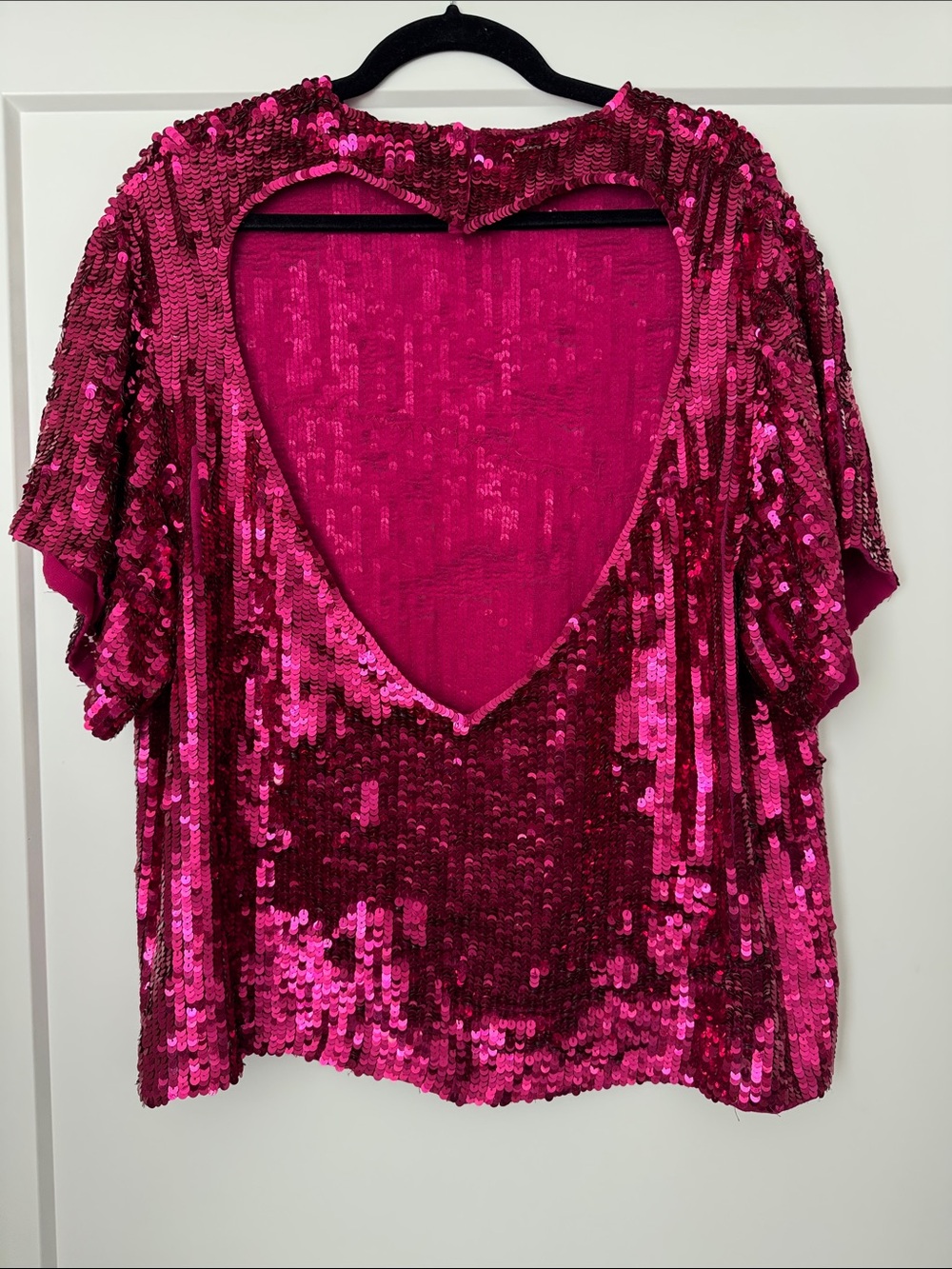 Fuchsia Sequin Open-Back Heart Women's Top